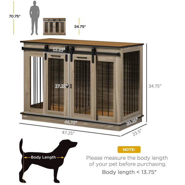 English Elm Pawhut Oak Finish Dog Kennel End Table with Divider for Living Room Decor W2225P166306