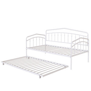 English Elm Fox Twin Daybed with Twin Trundle Metal Frame, Easy-Glide Casters, Anti-Noise Slats, No Box Spring Needed White B083P154255