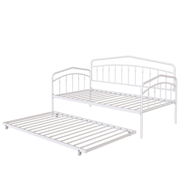 English Elm Fox Twin Daybed with Twin Trundle Metal Frame, Easy-Glide Casters, Anti-Noise Slats, No Box Spring Needed White B083P154255