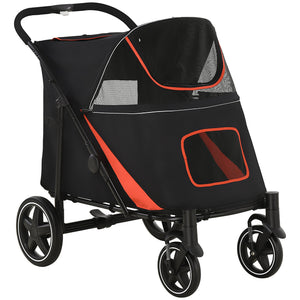 English Elm PawHut Foldable Dog Stroller with 1-Click Fold, Shock Absorption, Mesh Skylight, Storage, 66lb Capacity W2225P166291