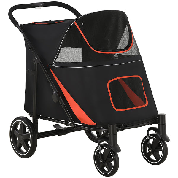 English Elm PawHut Foldable Dog Stroller with 1-Click Fold, Shock Absorption, Mesh Skylight, Storage, 66lb Capacity W2225P166291