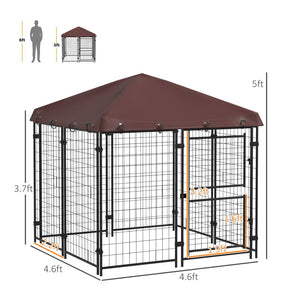 English Elm Pawhut Walk-in Steel Dog Kennel Outdoor with Canopy and Rotating Bowl Holders W2225P166323