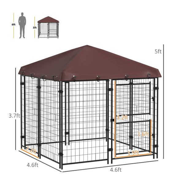 English Elm Pawhut Walk-in Steel Dog Kennel Outdoor with Canopy and Rotating Bowl Holders W2225P166323