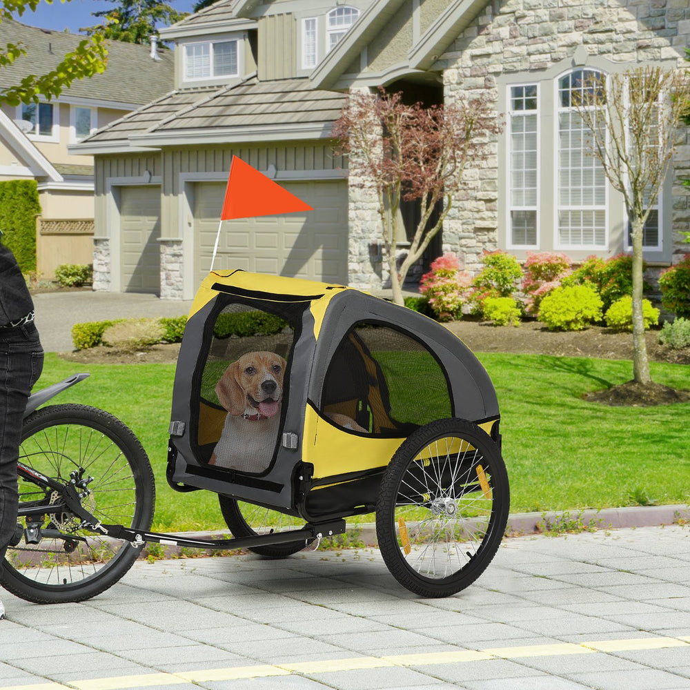 English Elm Aosom Pet Bike Trailer with Steel Frame, Quick-Release Wheels, Mesh Ventilation & Safety Flag Yellow W2225P166293