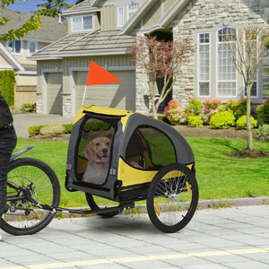 English Elm Aosom Pet Bike Trailer with Steel Frame, Quick-Release Wheels, Mesh Ventilation & Safety Flag Yellow W2225P166293