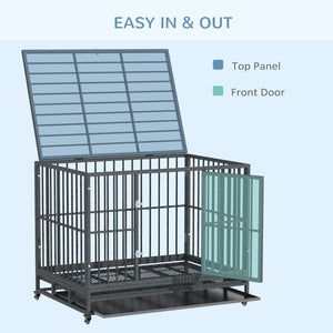 English Elm Pawhut Welded Steel Dog Kennel with Lockable Casters Dual Entry and Removable Tray W2225P166303