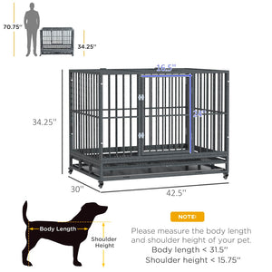 English Elm Pawhut Welded Steel Dog Kennel with Lockable Casters Dual Entry and Removable Tray W2225P166303