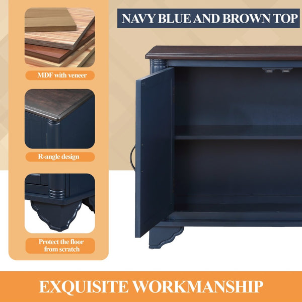 English Elm 40" Retro Console Table with Dual Cabinet Storage Pine Frame Entryway Foyer Navy Blue W1202P146347