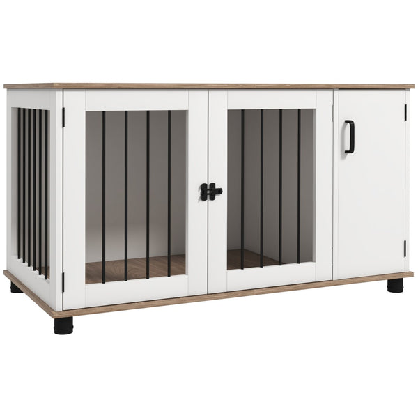English Elm Pawhut Walnut Furniture Dog Kennel with Side Table Top and Concealed Storage Cabinet W2225P166429