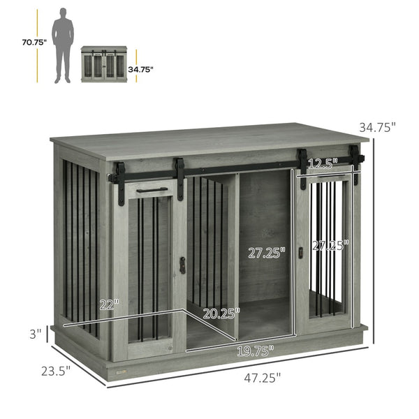 English Elm Pawhut Oak Finish Dog Kennel End Table with Divider for Living Room Decor W2225P166307