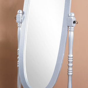 English Elm Traditional Queen Anna Style Wood Floor Cheval Mirror, Silver Finish