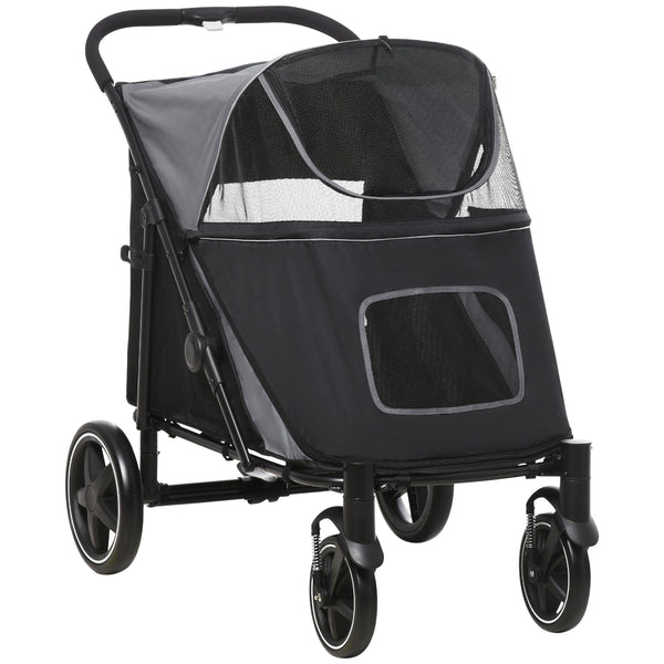 English Elm PawHut One-Click Foldable Dog Stroller for Medium/Large Dogs, Shock-Absorbing Ride, Mesh Skylight, Storage Organizers W2225P166292