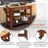 English Elm 57 Inch Rolling Kitchen Island With Storage,Kitchen Cart With Solid Oak Wood Top,Two-Sided Kitchen Island Cart On Wheels ,Wine and Spice Rack, Large Kitchen Cart With 2 Drawers, Walnut+Natural Top