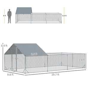 English Elm Pawhut Walk-in Galvanized Steel Chicken Run with Uv Waterproof Cover Spire Roof W2225P166344