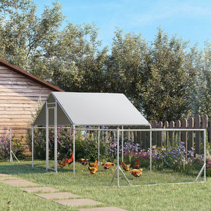 English Elm Pawhut Walk-in Galvanized Steel Poultry Run with Uv Waterproof Cover for Yard Use W2225P166342