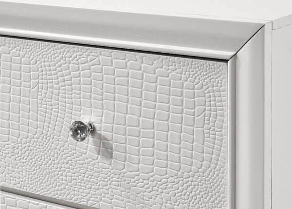 English Elm 1pc Glam Seven-Drawer Dresser with Embossed Crocodile Finish, Felt-Lined Top Drawers & Dovetail Craftsmanship White 62.4 L x 20.4 W x 41.3 H B011P217894