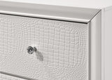 English Elm 1 Piece Modern Glam Style Crisp White Finish Two Drawer Nightstand Embossed Crocodile Pattern