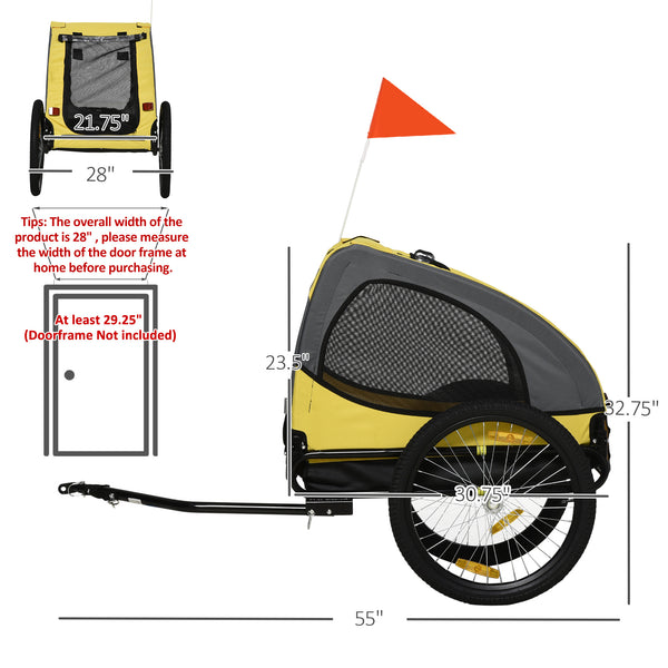 English Elm Aosom Pet Bike Trailer with Steel Frame, Quick-Release Wheels, Mesh Ventilation & Safety Flag Yellow W2225P166293