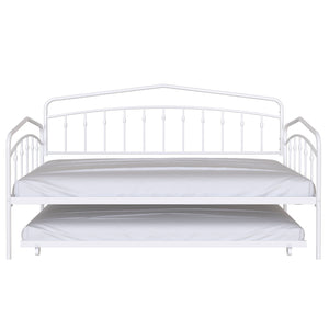 English Elm Fox Twin Daybed with Twin Trundle Metal Frame, Easy-Glide Casters, Anti-Noise Slats, No Box Spring Needed White B083P154255