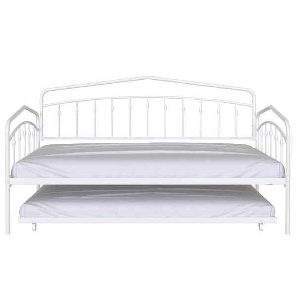 English Elm Fox Twin Daybed with Twin Trundle Metal Frame, Easy-Glide Casters, Anti-Noise Slats, No Box Spring Needed White B083P154255