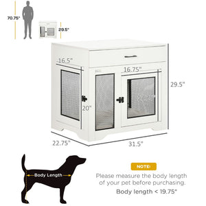 English Elm Pawhut Pet Crate End Table with Drawer Cushion Small Dog Kennel Furniture White W2225P166312