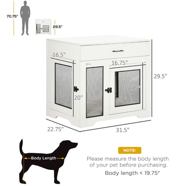English Elm Pawhut Pet Crate End Table with Drawer Cushion Small Dog Kennel Furniture White W2225P166312