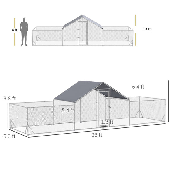 English Elm Pawhut Walk-in Galvanized Steel Poultry Run with Uv Waterproof Cover for Yard Use W2225P166342