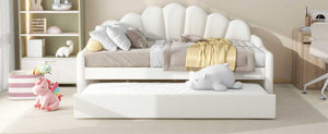 English Elm Full Full Size Upholstery Daybed Frame with Shell Backrest and Pull-Out Trundle, Velvet Elegance White DL001826AAA