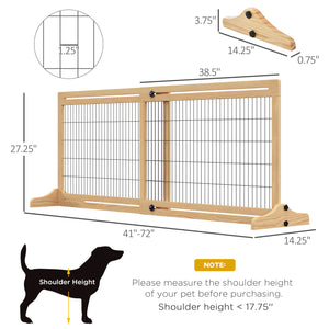 English Elm PawHut Extra Wide 72" x 27.25" Freestanding Pet Gate with Adjustable 41–72" Width, Stable Wood Frame Natural W2225P166275