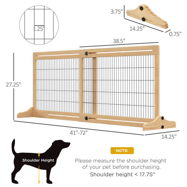 English Elm PawHut Extra Wide 72" x 27.25" Freestanding Pet Gate with Adjustable 41–72" Width, Stable Wood Frame Natural W2225P166275