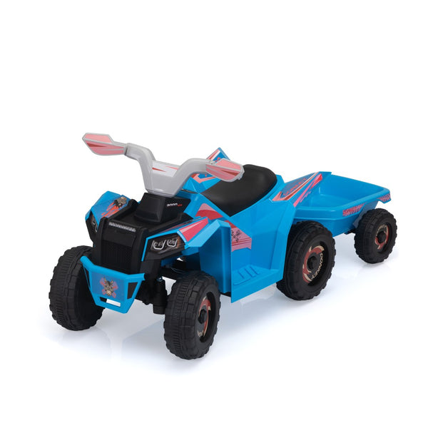 English Elm 6v Kids Ride on Atv Toddler Electric Car with Detachable Trailer and Bluetooth Audio Blue W2181P164288