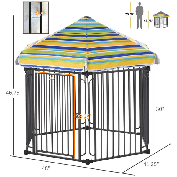 English Elm PawHut Heavy-Duty 48" x 41" Outdoor Metal Dog Playpen with Weather-Resistant Roof, Locking Door, Portable Shelter W2225P166298