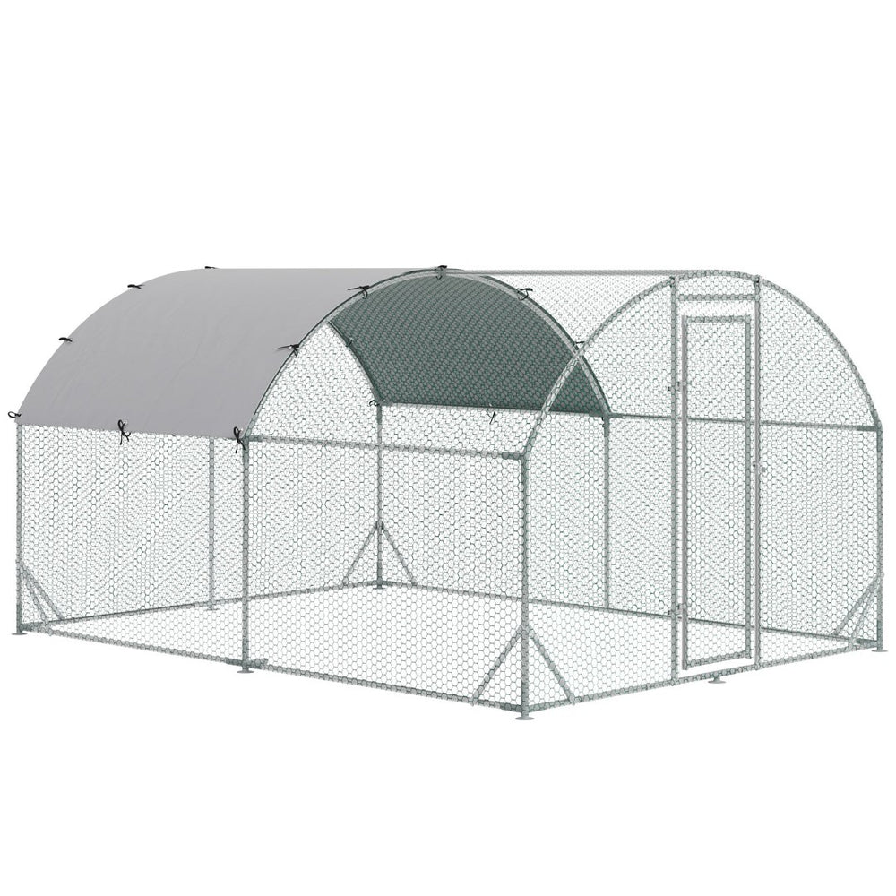 English Elm Pawhut Walk-in Galvanized Steel Chicken Run with Dome Canopy for Yard Farm Use W2225P166340