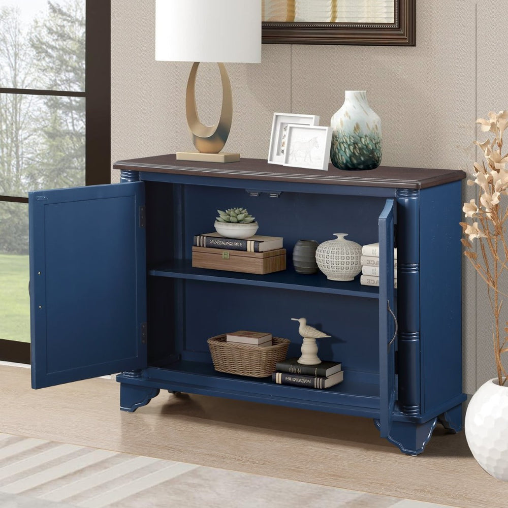 English Elm 40" Retro Console Table with Dual Cabinet Storage Pine Frame Entryway Foyer Navy Blue W1202P146347