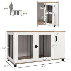 English Elm Pawhut Walnut Furniture Dog Kennel with Side Table Top and Concealed Storage Cabinet W2225P166429