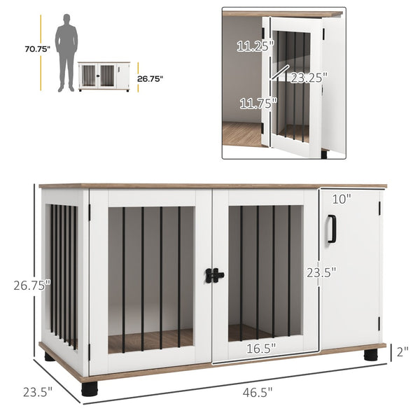 English Elm Pawhut Walnut Furniture Dog Kennel with Side Table Top and Concealed Storage Cabinet W2225P166429