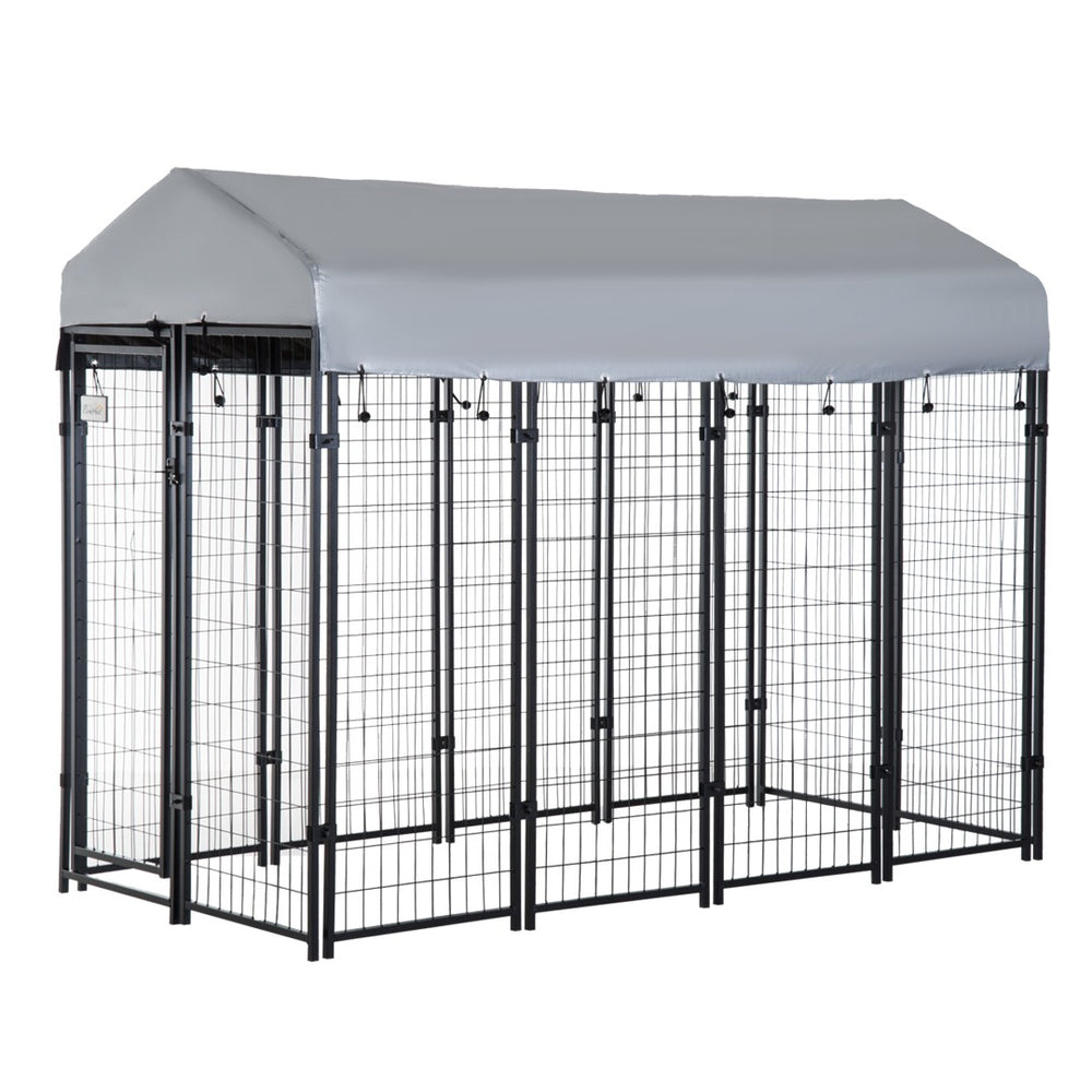 English Elm Pawhut Outdoor Steel Dog Kennel with Canopy Lockable Gate for Large Breeds W2225P166319