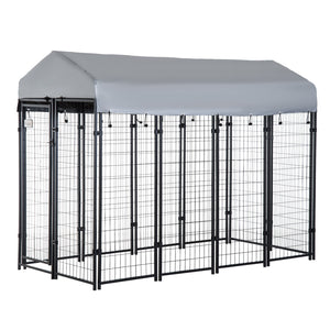 English Elm Pawhut Outdoor Steel Dog Kennel with Canopy Lockable Gate for Large Breeds W2225P166319