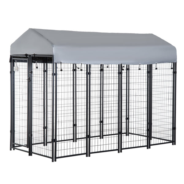 English Elm Pawhut Outdoor Steel Dog Kennel with Canopy Lockable Gate for Large Breeds W2225P166319