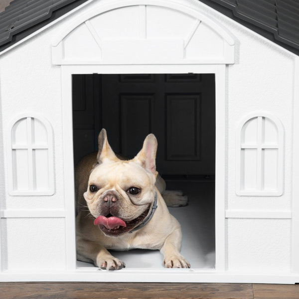 English Elm Pawhut Cottage Style Plastic Dog House Weather Resistant Shelter for Small Medium Pets W2225P166325