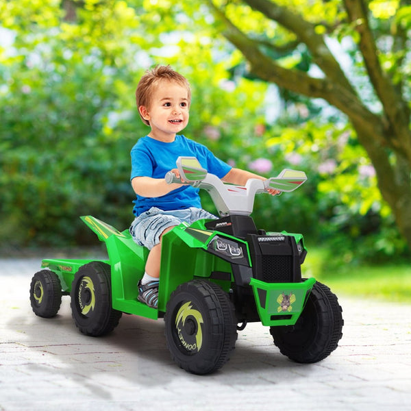 English Elm 6v Kids Ride on Atv Toddler Electric Car with Detachable Trailer and Bluetooth Audio Green W2181P164287