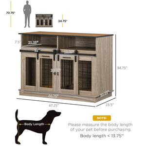 English Elm Pawhut Oak Finish Dog Kennel End Table with Divider for Living Room Decor W2225P166309