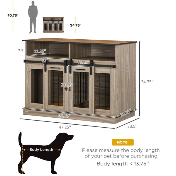 English Elm Pawhut Oak Finish Dog Kennel End Table with Divider for Living Room Decor W2225P166309