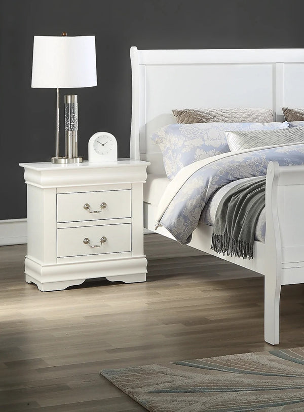 English Elm 1pc Louis Philip White Nightstand with Two Spacious Drawers, Solid Wood Contemporary Design - Elegant Storage Solution B01181968