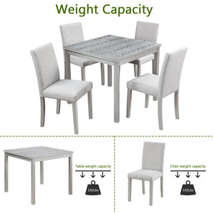 English Elm 5 Piece Wooden Dining Table Set - Elegant Square Table & 4 Upholstered Chairs In Silver Grey Finish W1998S00042