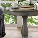 English Elm Rene Round Wood Pedestal Side Table, Gray