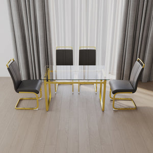 English Elm 51 Inch Glass Dining Table Set For 4 - Modern Rectangle Design With Gold Legs & Stylish Chairs W2189S00081
