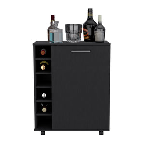 English Elm Bar Coffee Cart 32" H with Six-Bottle Rack, Rolling Cabinet Storage, Single-Door Shelf for Glasses and Snacks Black 33.85 L x 24.4 W x 5.51 H B097133387