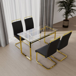 English Elm 51 Inch Glass Dining Table Set For 4 - Modern Elegance With Gold-Plated Legs, Easy Assembly, & Comfort W2189S00080