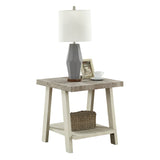 English Elm Athens Contemporary Two-Tone Wood Shelf End Table In Weathered Gray and Beige